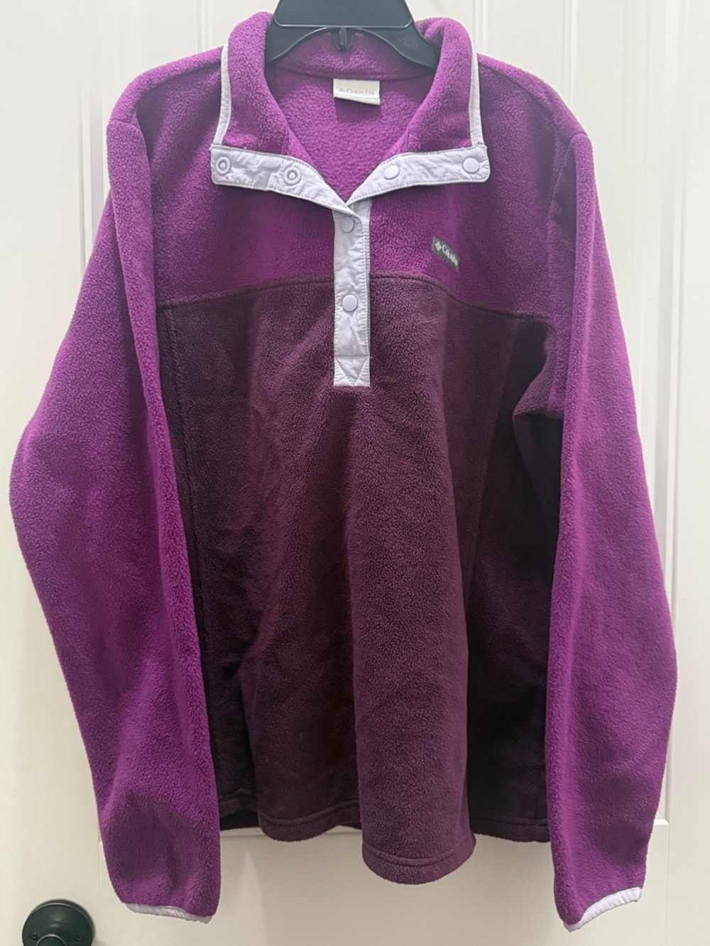 Columbia Fleece Pullover XL Women Purple Snap 1/4 Button Jacket Cozy,Colorblock